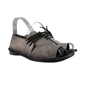 Anat Dahari Shoes Womens 36 Walk Handcrafted Leather Open Toe Flats Lace Up Gray